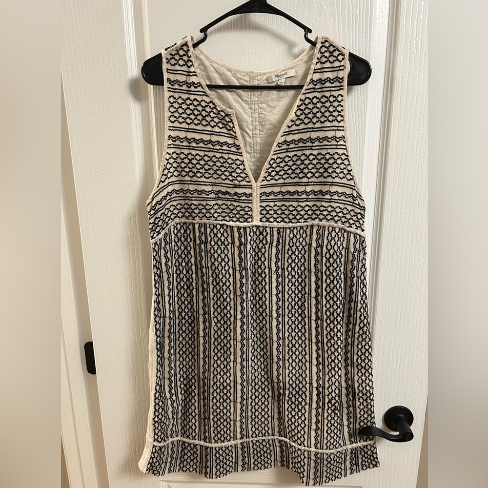 Madewell Cream and Black Sleeveless Top with Subtle Texture